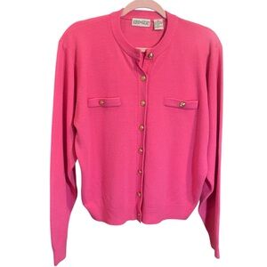 Kerri & Kelsey Vintage Pink Cardigan Gold Buttons Preppy Feminine Barbie 90s L